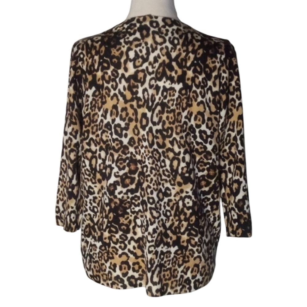 Talbots Leopard Print Audrey Extra Fine Merino Wool Crew Neck Sweater Size X 12P - Picture 5 of 8